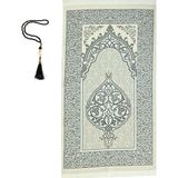 Premium Osmanlı Desen Seccade ve Vavlı Inci Tesbih Set , Kadınlar Erkekler Için Islami Hediyeler - Gri - 120 x 70 cm