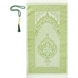 Premium Osmanlı Desen Seccade ve Vavlı Inci Tesbih Set , Kadınlar Erkekler Için Islami Hediyeler - Haki - 120 x 70 cm