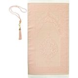 Premium Osmanlı Desen Seccade ve Vavlı Inci Tesbih Set , Kadınlar Erkekler Için Islami Hediyeler - Pudra - 120 x 70 cm