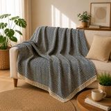 Premium Pamuklu Lilyana Koltuk Örtüsü 170x210 cm, Çift Taraflı Dekoratif Şal, Tekli, Üçlü, Kanepe, Çekyat ve Berjer İçin Koruyucu, Kaymaz, Nefes Alan, Yıkanabilir, Modern Çizgili Tasarım (ANTRASİT)