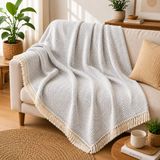 Premium Pamuklu Lilyana Koltuk Örtüsü 170x210 cm, Çift Taraflı Dekoratif Şal, Tekli, Üçlü, Kanepe, Çekyat ve Berjer İçin Koruyucu, Kaymaz, Nefes Alan, Yıkanabilir, Modern Çizgili Tasarım (GRİ)