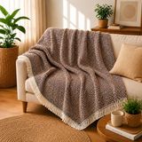 Premium Pamuklu Lilyana Koltuk Örtüsü 170x210 cm, Çift Taraflı Dekoratif Şal, Tekli, Üçlü, Kanepe, Çekyat ve Berjer İçin Koruyucu, Kaymaz, Nefes Alan, Yıkanabilir, Modern Çizgili Tasarım (KAHVERENGİ)