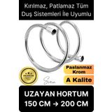 Premium Paslanmaz Krom Patlamaz Kopmaz Tüm Duş Sistemleriyle Uyumlu Uzayan Spiral Hortum Örgü 2 mt