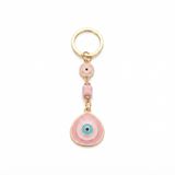 Premium Pembe Mine İşlemeli Nazar Boncuklu Altın Tonlu Anahtarlık ve Çanta Süsü - Kadınlar İçin Şık ve Zarif Şans Getiren Hediye (Bohem Tasarım, Charm)
