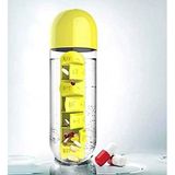Premium Pillbox 7 Bölmeli Ilaç Kutulu Matara 600ML Haftalık Ilaç Saklama Kutusu ve Suluk - Çok Renkli - 2 Adet