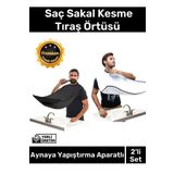 Premium Pratik Vakumlu Aynaya Yapıştırma Aparatlı Evde Saç Sakal Kesme Siyah- Beyaz Set Tıraş Örtüsü