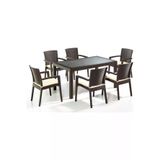 Premium Rattan Masa Takimi 6 Sandalye 80X140 Camli Rattan Masa Takimi