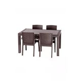 Premium Rattan Masa Takimi 80X140 4Lu Camli Bahce Mobilyasi Oturma Grubu Kahve