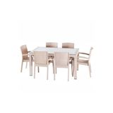 Premium Rattan Masa Takimi 80X140 Camli Masa 6 Kisilik Sandalye Cappuccino