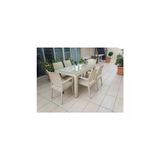 Premium Rattan Masa Takimi 80X140 Camli Masa 6 Sandalye Rattan Takim Col Beji