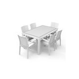 Premium Rattan Masa Takimi 80X140 Rattan Camli Masa 6 Kisilik Sandalye Bahce Mutfak Masa Takimi Beyaz