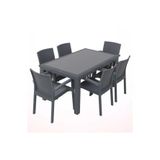 Premium Rattan Masa Takimi 80X140cm 6Li Camli Bahce Mutfak Masa Takimi Antrasit