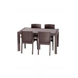 Premium Rattan Masa Takimi 90X150 4Lu Camli Bahce Mutfak Masa Takimi Kahve