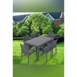 Premium Rattan Masa Takimi 90X150 6Li Camli Bahce Mutfak Masa Takimi Antrasit