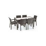 Premium Rattan Masa Takimi 90X150 Camli Rattan Masa 6 Kisilik Sandalye Masa Takimi