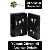 Premium Sağlam Yüksek Güvenlik Büyük Kilitli Anahtar Obje Kutusu Kapaklı Dolabı Metal Vale Siyah