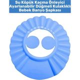 Premium Sağlıklı Malzeme Su Köpük Kaçma Önleyen Ayarlanabilir Düğmeli Kulaklıklı Bebek Banyo Şapkası
