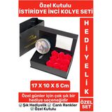 Premium Seri Anne Arkadaş Sevgiliye Hediye Kırmızı Güllü Özel Kutulu Istiridye Inci Kolye Seti