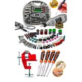 Premium Seri Devirli Çantalı Dramel Gravür Seti Hobi Taşlama Kit, Pro Ahşap Oyma Seti Mengene