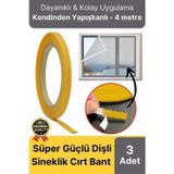 Premium Seri Güçlü Kendinden Yapışkanlı Ahşap Pencere Kapı Sineklik Tülü Yedek 4mt Cırt Bant-3 Adet