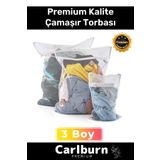 Premium Seri Kalite Yıkama Renkli Fermuarlı Fileli Çamaşır Torbası Kirli Temiz Sepeti 3 Adet