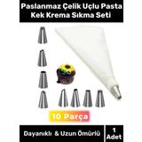 Premium Seri Paslanmaz Çelik Uçlu Pasta Kek Süsleme Torbası Krema Sıkma Seti 10 Parça