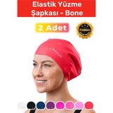 Premium Seri Su Geçirmez Silikon Yüzücü Havuz Deniz Bonesi Elastik Yüzme Şapkası 2'li Set - Kırmızı