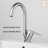 Premium Sıcak Soğuk Ayarlı Tek Kollu Aç Kapa Krom Lavabo Eviye Bataryası Modern Duvar Tipi Armatür