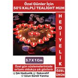 Premium Şık Dekoratif Ambians Sevgililer Günü Özel Gün Süslemesi 50 Adet KIRMIZI KALPLİ TEALIGHT MUM