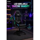 Premium Siyah Oyuncu Koltuğu, Ledli Sandalye, Işıklı, Yüksekliği Ayarlanabilir, Oyuncu Sandalyesi, Ofis Koltuğu, Çalışma Sandalyesi - 150 KG Taşıma Kapasitesi