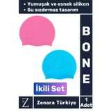 Premium Su Geçirmez Elastik Yumuşak Yüzücü Havuz Deniz Yüzme Şapkası Esnek Silikon Bone 2'Li Set