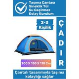 Premium Su Geçirmez Kapı Sineklik Tül Dayanıklı Kolay Kurulum 2-3 Kişilik Çantalı Kamp Deprem Çadırı