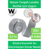 Premium Su Geçirmez Önleyici Yalıtım Küf Mutfak Banyo Lavabo Gri Kenar Şerit Bant 3.2m 5 adet