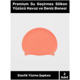 Premium Su Geçirmez Silikon Yüzücü Havuz Ve Deniz Bonesi Elastik Yüzme Şapkas 2'li Set