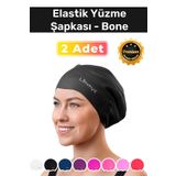 Premium Su Geçirmez Silikon Yüzücü Havuz Ve Deniz Bonesi Elastik Yüzme Şapkası 2'li Set