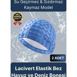 Premium Su Geçirmez Sızdırmaz Kaymaz Kaliteli Yüzücü Şapka Elastik Bez 2'li Deniz Havuz Yüzme Bonesi