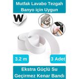 Premium Su Geçirmez Sızdırmaz Küf Yalıtım Banyo Mutfak Lavabo Beyaz Kenar Şerit Bant 3.2m 3 adet