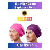 Premium Su Geçirmez Sızdırmaz Renkli Silikon Yüzücü Havuz Deniz Bone Elastik Yüzme Şapkası 2'li Set
