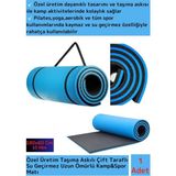 Premium Taşıma Askılı Çift Taraflı Kaymaz Su Geçirmez Pilates Kamp Fitness Yoga Matı Mavi 10 mm