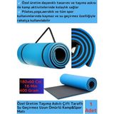 Premium Taşıma Askılı Çift Taraflı Kaymaz Su Geçirmez Pilates Kamp Fitness Yoga Matı Mavi 16 mm