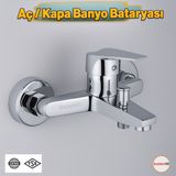 Premium Tek Kollu Aç Kapa Krom Banyo Bataryası Duvar Tipi Armatür Modern Tasarım Sıcak Soğuk Ayarlı - 1