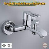 Premium Tek Kollu Krom Banyo Bataryası Duvar Tipi Armatür Şık Modern Tasarım Sıcak Soğuk Ayarlı - 1