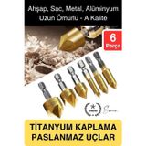Premium Titanyum Kaplama 6'lı Kırılmaz Uçlu Paslanmaz Ahşap Sac Metal Havşa Açma Matkap Uç Seti