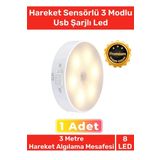 Premium Üretim Mıknatıslı 3 Mod Pratik Hareket Sensörlü 8 Ledli Usb Şarjlı Beyaz Işık Gece Lambası