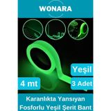 Premium Yapışkanlı Karanlıkta Yansıyan Işık Veren Fosforlu (Fotolümen) Yeşil Şerit Bant 4 mt 3 Adet