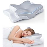 Premium Yeni Nesil Ortopedik Boyun Yastığı – Konturlu Tasarım, Visco Hafızalı Köpük Teknolojisi, Ergonomik Boyun ve Omuz Desteği, Serinletici ve Kokusuz Yapı, Yan ve Sırtüstü Uyku (Beyaz Acık Gri)