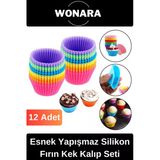 Premium Yüksek Isıya Dayanıklı Esnek Yapışmaz 12’Li Silikon Fırın Muffin Cupcake Kek Kalıp Seti