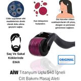 PremiumPort 0.5 mm Titanyum Dermaroller, 540 Iğne, Saç, Sakal ve Cilt Bakım Tarağı - Ahşap