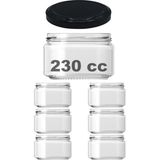 PremiumPort 230 ml Siyah Metal Kapaklı Şeffaf Cam Kavanoz Seti - 6 Adet - Ahşap