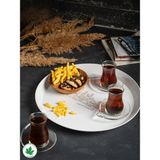 PremiumPort 38CM Metal Yuvarlak Servis Tepsisi, Kulpsuz, Sunum ve Çay Kahve Tepsisi - Ahşap - Bej - Siyah - Seçenek 1